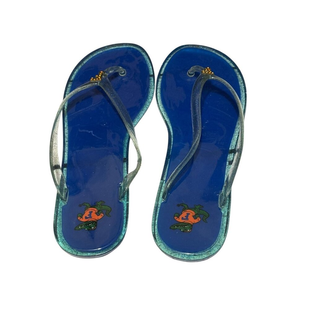 Florida Gators Blue Glitter Gel Flip Flops With Team Logo Charm - Unisex